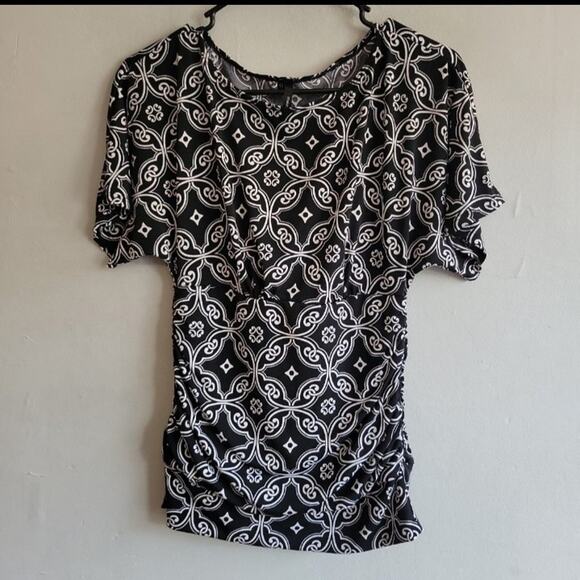 Women small Y2K Maurices blouse black white mandala pattern fitted bunched waist - Picture 5 of 5